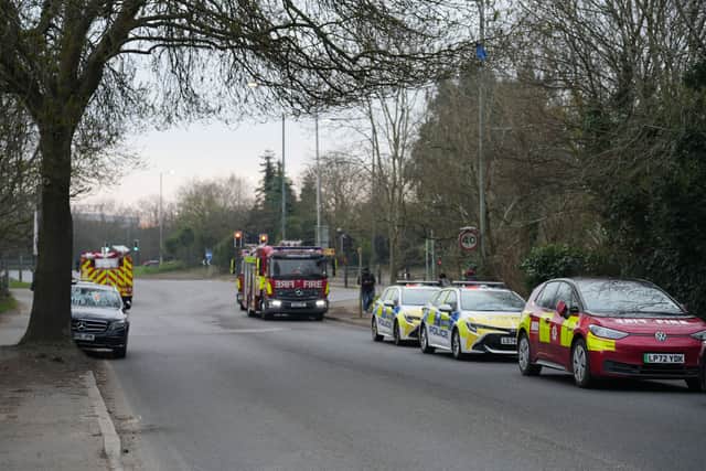 Emergency services at the scene near to the North Hyde electrical substation which caught fire last night.