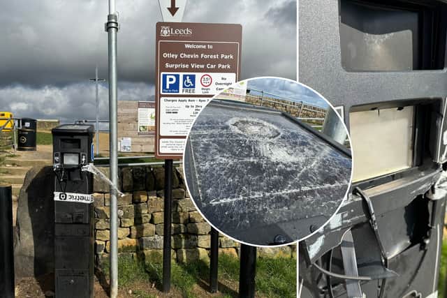 The newly-installed parking meter, pictured at Otley Chevin, in Leeds, which has recently been vandalised.