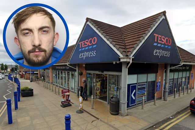 Hughes (inset) was jailed after a catalogue of thefts from shops, predominantly the Tesco Express in Halton.