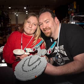 Dean Tomlinson with his daughter Ella, 11, sharing an impressive Star Trek themed LEGO collection