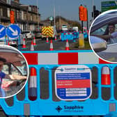 Thornbury Roundabout, between Leeds and Bradford, where commuters have faced severe congestion while roadworks are in place. Pictured inset are commuters Mark, left, and Harris, right, who were caught up in the chaos.