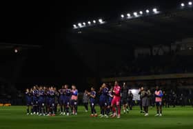 MESSAGE: From Joel Piroe, third from left, after Leeds United's victory at Oxford United.