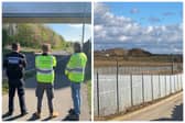 Police and Environment Agency officers have carried out checks at a waste site that is subject to a suspension notice.