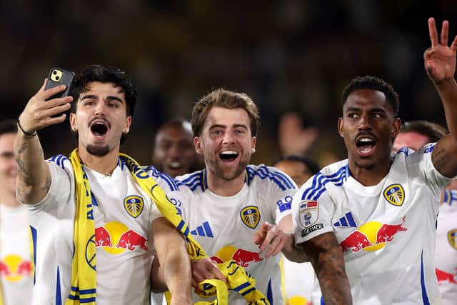 FITTING END: If Leeds United striker Patrick Bamford, centre, grabs a goal at Plymouth.