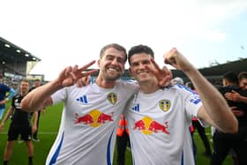 LAST LAUGH: For Leeds United over Burnley as Patrick Bamford and Sam Byram celebrate the final day title win.