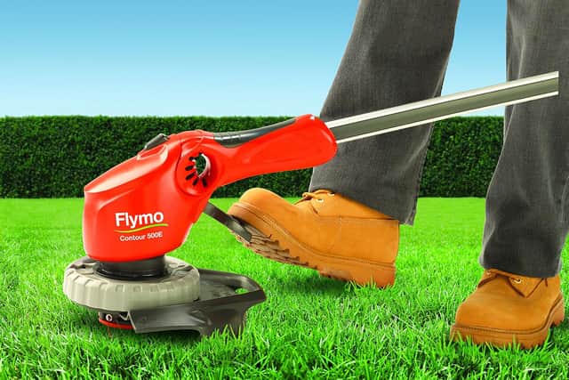 Flymo Contour 500E grass trimmer with plant guard and adjustable handle