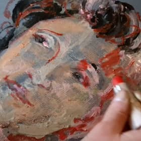 A portrait drawn with makeup by Margit van der Zwan.