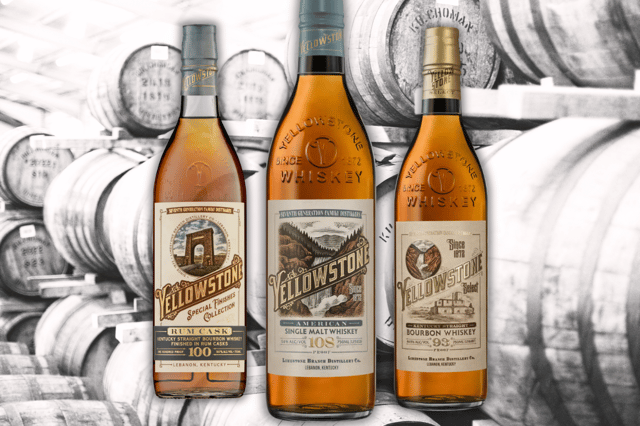 Yellowstone’s whiskey lineup, featuring their standout American Single Malt alongside two bourbon expressions.