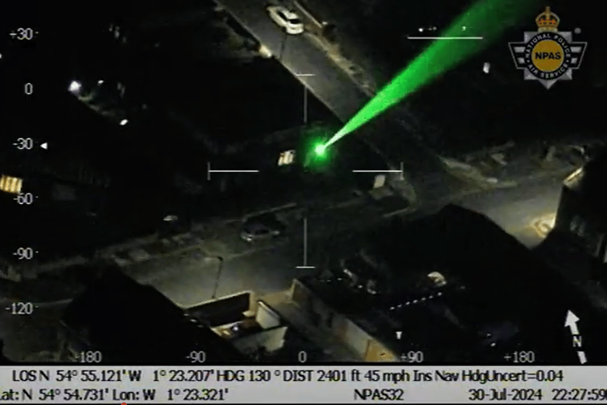 Shocking moment man points laser at police helicopter assisting officers ...
