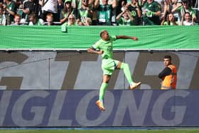 'LOVES SCORING': Leeds United new boy Lukas Nmecha, pictured celebrating for VfL Wolfsburg.