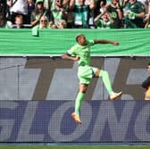 'LOVES SCORING': Leeds United new boy Lukas Nmecha, pictured celebrating for VfL Wolfsburg.