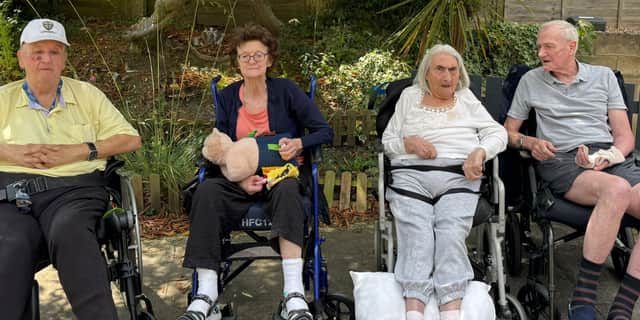 Enjoying the sunshine in the garden at HC-One’s Aberford Hall Care Home during The Big Summer Weekender.
