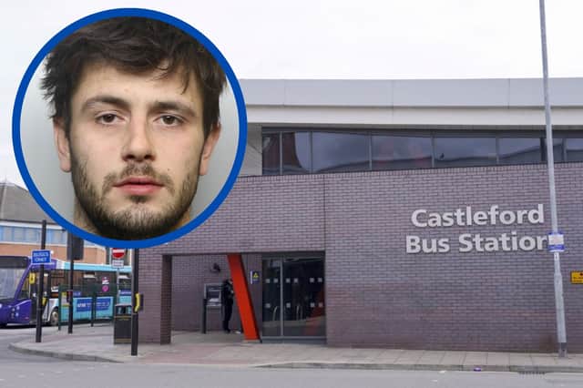 Fawcett (inset) purposely targeted the man at Castleford Bus Station because he knew he had learning difficulties.