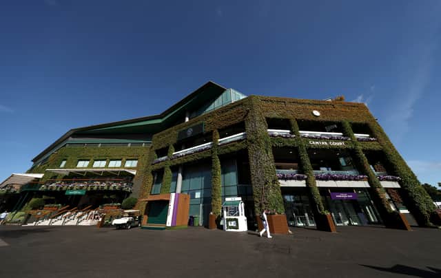 A general view of the exterior of Centre Court during Wimbledon
