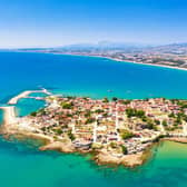 Aerial view of the coastline near Side, Antalya – a popular spot for all-inclusive beach holidays in Turkey
