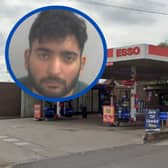 Bal (inset) left an Esso worker brain damaged after running him over on the forecourt in Normanton while stealing £40 worth of fuel.