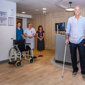 Dr Hilary Jones prepares to leave the Practice Plus Group Hospital in Birmingham after his hip replacement surgery.