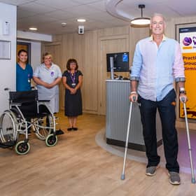 Dr Hilary Jones prepares to leave the Practice Plus Group Hospital in Birmingham after his hip replacement surgery.