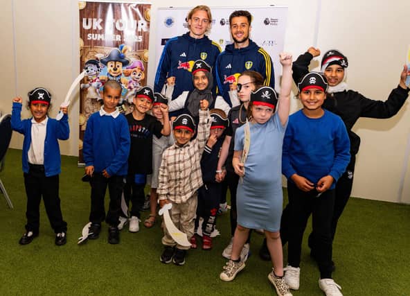 Leeds United stars Ilia Gruev and Sebastiaan Bornauw joined in pirate party fun organised by The Leeds United Foundation and PAW Patrol Live!