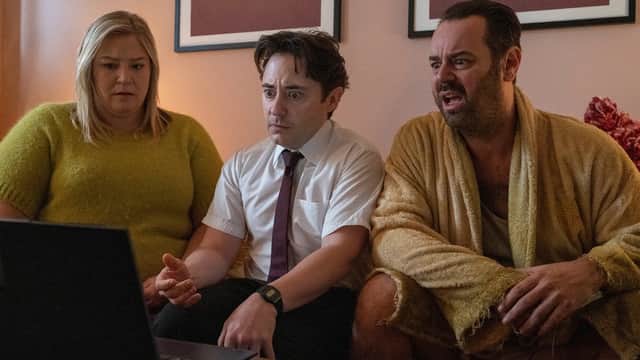 Harriet Webb (L), Ryan Sampson (C) and Danny Dyer (R) in Mr. Bigstuff