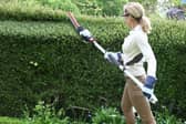 The hedge trimmer is set to 1.85 metres for easy handling and storage, but it extends to 2.8 metres