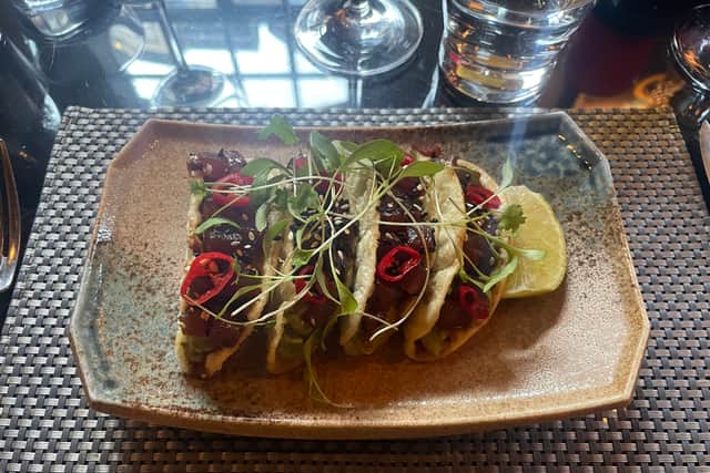 Chez Mal's tuna tartare tacos.
