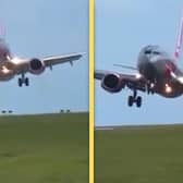Jet2 plane wobbles as it tries to land at Leeds Bradford Airport during Storm Floris.