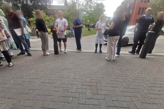 Pictures showed crowds gathered outside.