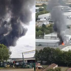 Dramatic images show towering plumes of thick black smoke rising into the sky over Normanton as a fire ripped through a large commercial unit.