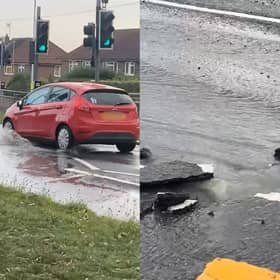 Belle Isle Road was forced to close after a burst water main sent torrents spilling across the tarmac.