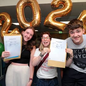 Temple Moor Sixth Form students Ella Moule, Amelia McAleese and  Harrison Driver celebrate their A Level results.