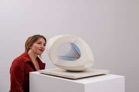 Sculpture With Colour (Oval Form) Pale Blue And Red, which will go on permanent display at The Hepworth Wakefield.