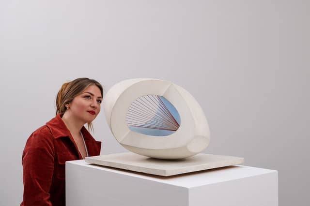 Sculpture With Colour (Oval Form) Pale Blue And Red, which will go on permanent display at The Hepworth Wakefield.