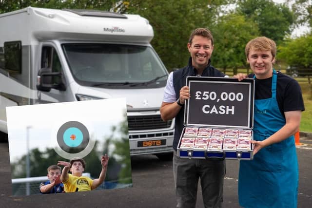 Aron (right) can now pursue his dreams of travelling Europe thanks to his massive win