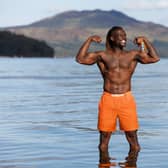 Torgi Squire shows off his girders by cold-water swimming