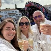 Andy Armstrong with his daughters Tiffany and Ellie on Ellie's 24-hour Ibiza hen do. 