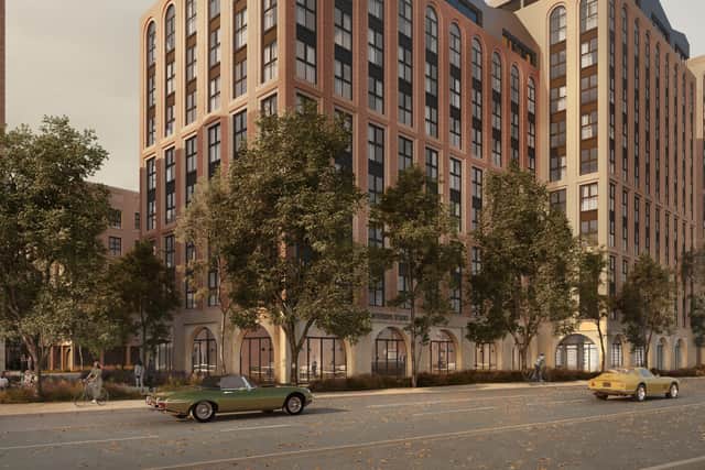 The mixed-use development will feature green spaces and nine independent retail units.