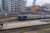 A Northern Rail train leaves Leeds City Station.