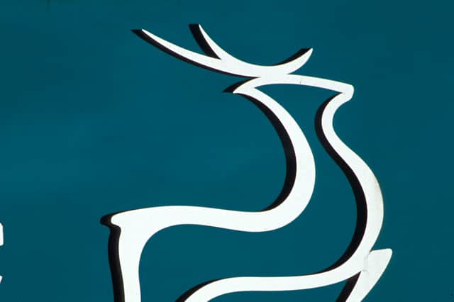 The leaping stag logo of the train operating company Midland Mainline, in around 1998