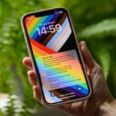 A mobile phone receives the nationwide public alert system test signal on April 23, 2023.
