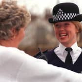 Allo, allo, allo... what's all this then? Police sergeant Mariane Huison on duty around Holbeck in February 1998.