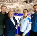 Ice dance legends Christopher Dean and Jayne Torvill with Britain's new stars Lilah Fear and Lewis Gibson at iceSheffield ahead of the Bolero Cup 2025