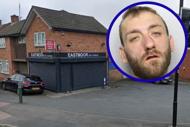 Woolsey (inset) armed himself with a plank of wood and robbed the shop on Eastmoor Road.