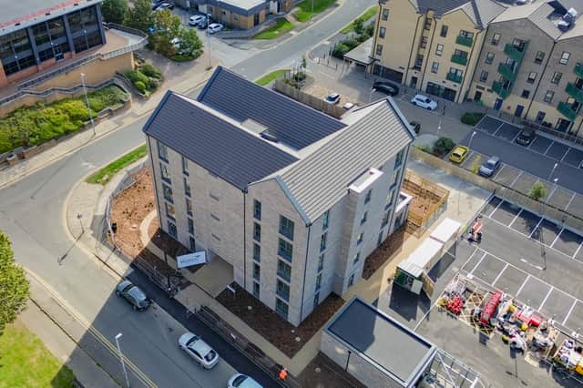 An aerial shot of Doris Storey House, Leeds