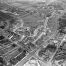 An aerial view showing New York Road in the foreground becoming York Road at the Woodpecker junction. Pictured in 1963.