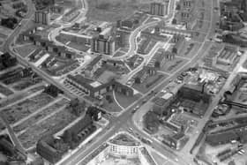 An aerial view showing New York Road in the foreground becoming York Road at the Woodpecker junction. Pictured in 1963.