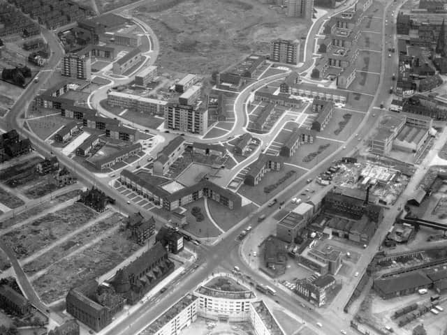 An aerial view showing New York Road in the foreground becoming York Road at the Woodpecker junction. Pictured in 1963.