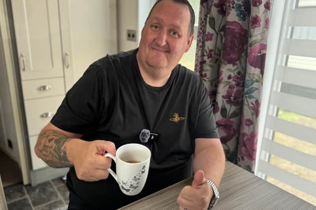 Danny at his parents caravan in York