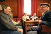 Ex-miners Leslie Hepton, left and Tom Hanbyare pictured enjoying a pint at Hemsworth Miners Welfare Club in January 1996.