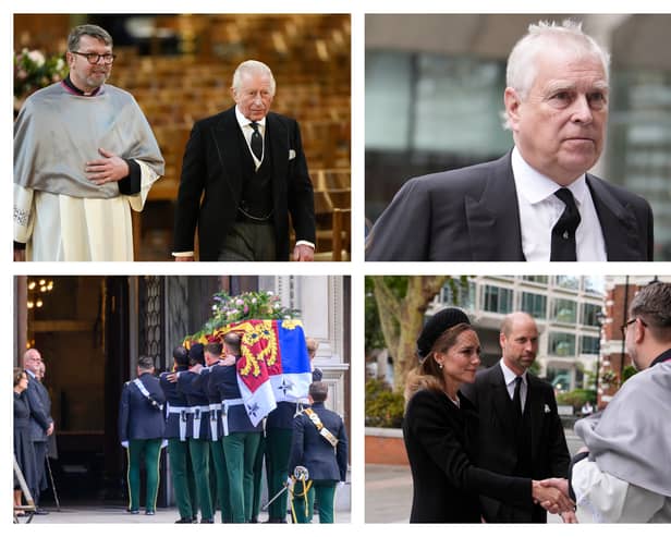 Members of the Royal Family arrive for the Duchess of Kent's funeral